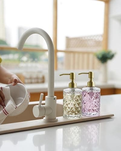 JASAI Diamond Design Glass Soap Dispenser with Golden Pump, Refillable Hand soap Dispenser for Kitchen, Soap Dispenser Bathroom for Soap, Hand soap, Dish Soap, Lotion. thumbnail 4