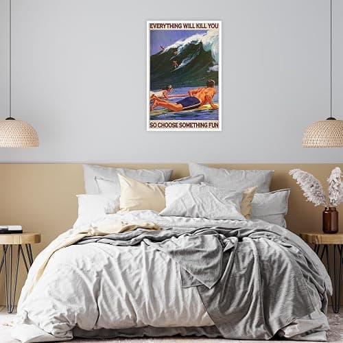 Enveable Retro Hawaii Surfing Fun Poster Summer Tropical Beach Hawaiian Island Beach Art Blue Ocean Wave Surfer Water Sport Surfboard Prints For Home Bedroom Dorm Bathroom Wall Decor 12x16in Unframed thumbnail 3