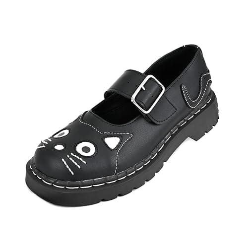 T.U.K. Anarchic Mary Jane Kitty- Premium Leather - Kitty Detailing with Buckle Strap - Women's Kitty Shoes - Image 1