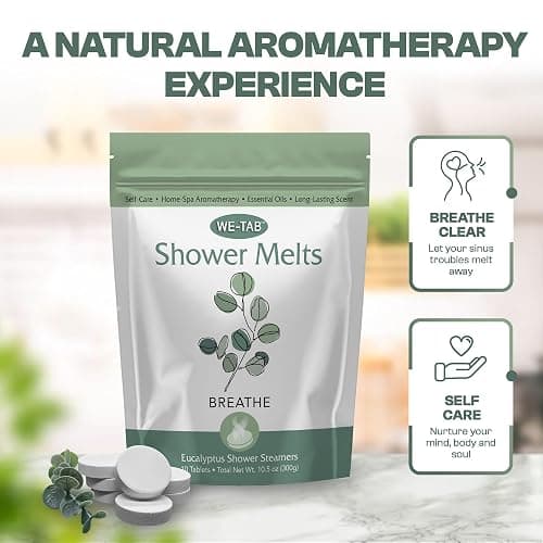 We-Tab Shower Steamers 10-pk with Essential Oil Aromatherapy to Breathe Clear, Long Lasting Eucalyptus Scent, for Relaxation, Stress & Sinus Relief and Self Care. Great for Flu & Cold Season. thumbnail 4