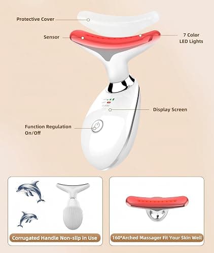 ELISHINE 7 Color Face and Neck Massager Light Therapy, Red Light Based Facial Massager for Skin Care, Firming, Smoothing (White) thumbnail 5