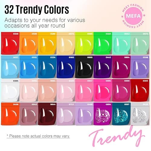 MEFA Gel Nail Polish Kit with Nail Light, 32 Colors Bright Neon Spring Summer Set with Base and Matte/Glossy Top Coat Nail Art Decorations Tools Starter Kit DIY Salon Home Gifts for Women Girls thumbnail 2