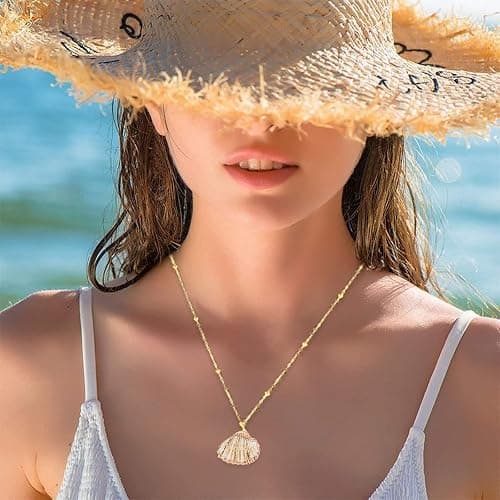 Haceolhada 5Pcs Natural Scallop Conch Seashell Necklace Inlaid with Gold Rimmed Sea Shell Necklace Adjustable Seashell Jewelry Gifts for Women - Gold thumbnail 6
