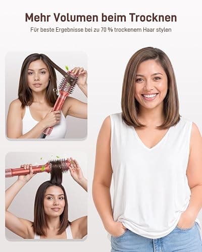 HITTIONA 6 in 1 Airstyler, Auto-Wrap Lockenstab & High-Speed Ionen-Föhn, Warmluftbürste, Glättbürste, Volumenbürste, Hairstyler für Frauen, Alltag, Zuhause & Reisen, mit Reisetasche thumbnail 5