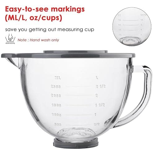 Glass Mixing Bowl Accessory 5 Quart - Compatible with KitchenAid 4.5 and 5 Quart Tilt-Head Stand Mixers (With Lid & Lock Ring) thumbnail 7