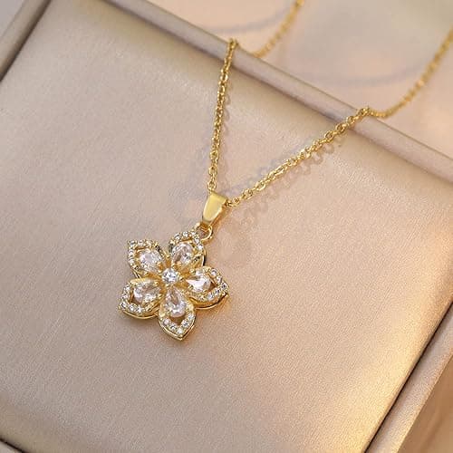 YZYDF Rotating Bauhinia Zircon Flower Pendant Collarbone Chain Temperament Simple Neck Chain Adjustable Copper Chain Necklace thumbnail 3