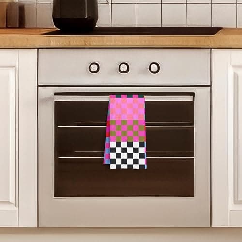 HSIASHENG Preppy Checkered Kitchen Towels, Vibrant Funky Checkered Dish Tea Towels, Retro Trendy Plaid Checkerboard Decorative Hand Towel for Bathroom Kitchen Spa Gym, 16x24 Inch thumbnail 4