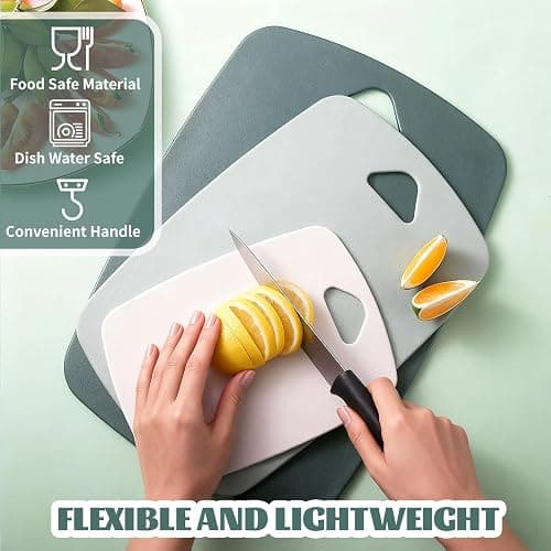 Chopping Board Set with 3 Size (L, M, S), BPA Free Plastic Cutting Boards for Kitchens, Dishwasher Safe with Non-Slip Feet, Drip Juice Groove, Easy Grip Handle - Green thumbnail 5