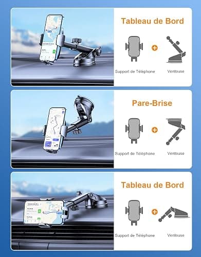 Mohard Support Telephone Voiture, [Jamais de Chute] Ultra Robuste Porte Telephone Voiture Orientable à 360°, Accroche Téléphone Voiture Ventouse Ensembles d'Intérieurs pour 4-7" Smartphones thumbnail 2