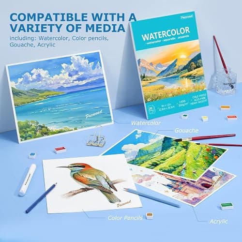Pacocoast Watercolor Paper, 9"X12" Cold Press Artist Sketchbook, (300gsm/140lb) Water Color Pads for Acrylic, Gouache & Pencil. Painting Drawing Paper Book, Art Supplies for Adults & Kids, Teal thumbnail 5