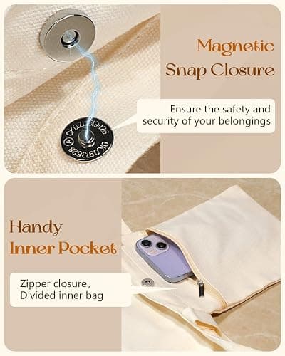 Miss Adola Aesthetic Tote Bag for Girls - with Magnetic Buckle and Zipper Inner Pocket for Women Lady Canvas Cotton Tote Bag thumbnail 4