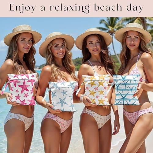 zcyxuuw 4 Pack Wet Bag for Swimsuit, Beach Travel Essentials Wet Dry Bag, for Sunscreen Toiletry Dirty Clothes Yoga Gym Diaper, Friend Summer Beach Vacation Gifts. starfish thumbnail 5