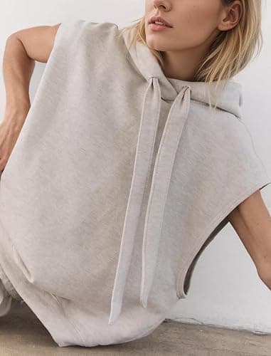 MSBESYOR Sleeveless Hoodies for Women Oversized Drawstring Sweatshirt Casual Athletic Hooded Vest with Pockets thumbnail 2