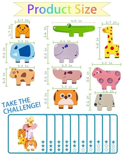 Vaiheng Toys for Toddlers 1-3, Montessori Toys for 1 2 3 Year Old Boys & Girls, Toy Age 2-4 0-2 Kids Baby, 1 2 3 Year Old Girls Boys Gifts, Wooden Animal Blocks Stacking Education Puzzles Toy thumbnail 6