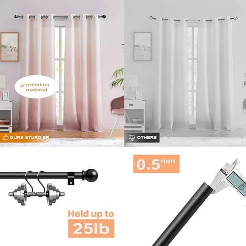 Black Curtain Rod 28 to 60 inch, Splicing Adjustable 5/8 Diameter Drapery Rod Set with Brackets, Heavy Duty Metal Standard Curtain Rod for Living Room, Bedroom, Easy Install Wall Mount thumbnail 4