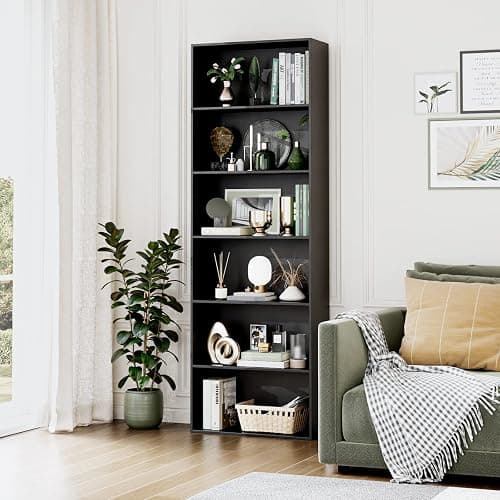 FOTOSOK 6-Tier Open Bookcase and Bookshelf, Freestanding Display Storage Shelves Tall Bookcase for Bedroom, Living Room and Office, Black thumbnail 2