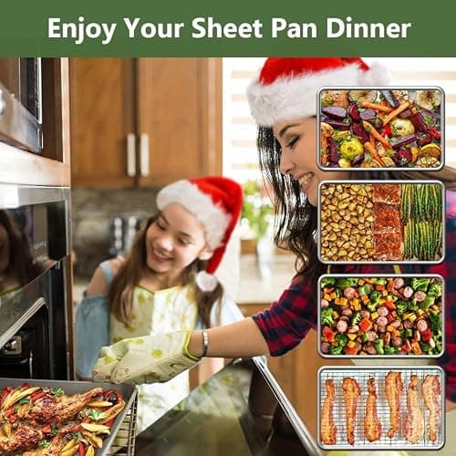 ROTTAY Baking Sheet with Rack Set (2 Pans + 2 Racks), Stainless Steel Cookie Sheet with Cooling Rack, Nonstick Baking Pan, Warp Resistant & Heavy Duty & Rust Free, Size 16 x 12 x 1 Inches - 16" X 12" X 1" thumbnail 7