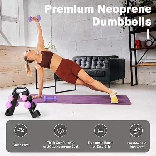 LIONSCOOL Set of 2 Neoprene Coated Dumbbell Hand Weights, Anti-Slip and Anti-Roll Hex Dumbbells in Pair for Strength Training, Resistance Training thumbnail 4