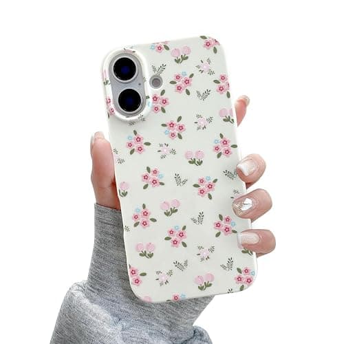QLTYPRI for iPhone 16 Case, Cute Pink Floral Flower Pattern Aesthetic Phone Case, Raised Camera Protection Soft Slim TPU Shockproof Protective Phone Cover for Girls Women - Floral - Image 1