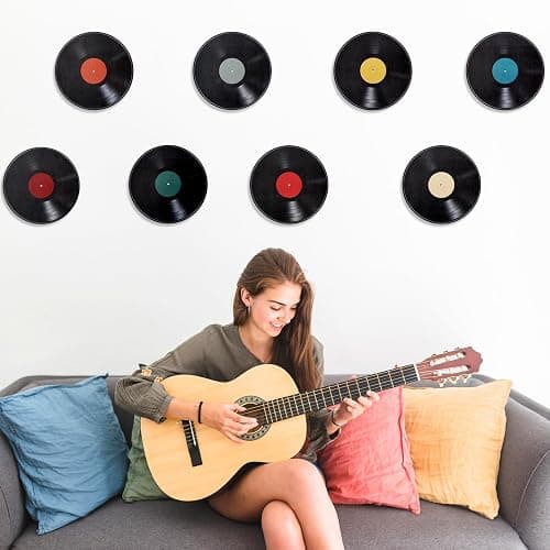 8Pcs Vinyl Record Wall Decor Poster for Christmas, 9in Self Adhesive Vinyl Fake Record Music Decor Album Posters Records Wall Decoration for Music Party Studio Home Walls Decorations Made By Cardboard thumbnail 6