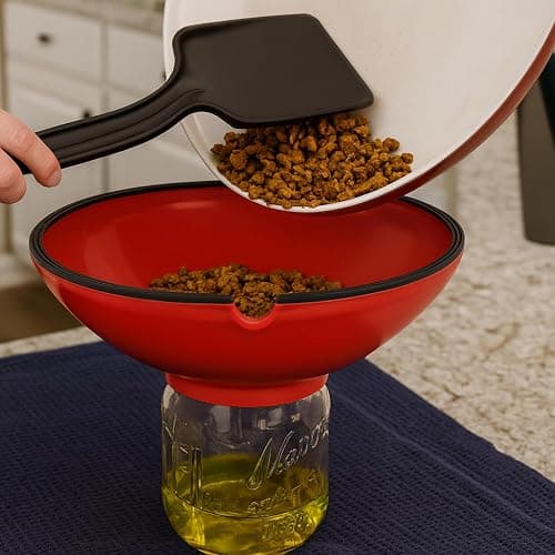 BUUBLE Ultimate Grease Drainer & Food Strainer (Red) Premium Heat-Resistant Silicone Colander for Bacon, Ground Beef, Pasta & Veggies; Fits Pans, Cans & Jars; Dishwasher Safe thumbnail 2
