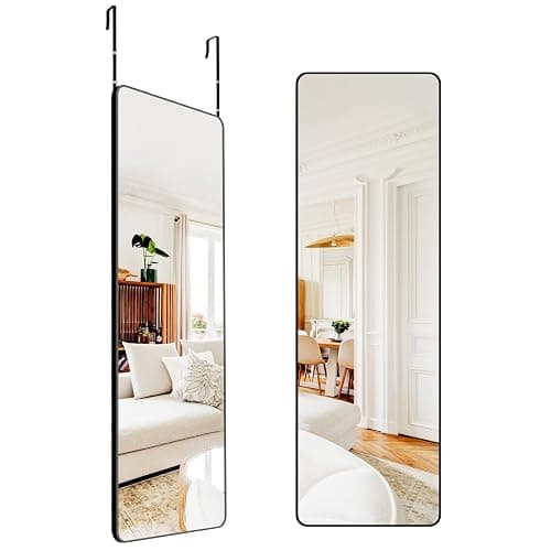 CIVENO Over The Door Mirror, 16" x 50" Full Length Mirror, Black Rectangular Door Hanging Mirror, Long Full Body Dressing Mirror with Hanging Bracket for Bedroom, Living Room, Dorm - Image 1