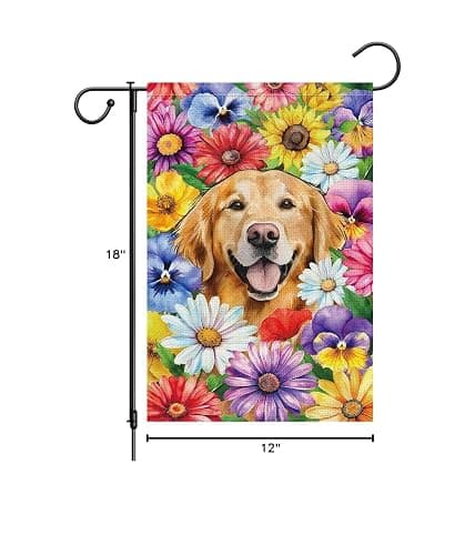 Louise Maelys Welcome Spring Golden Retriever Dog Garden Flag 12x18 Double Sided, Burlap Small Daisy Pansy Flower Yard House Outside Outdoor Summer Porch Lawn Decoration thumbnail 3