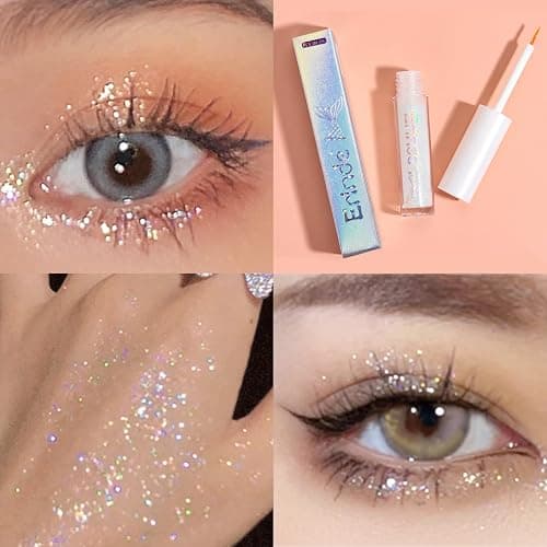 Erinde Liquid Glitter Eyeshadow Eyeliner, Korean Makeup Bling Under Eye Shadow, Shimmer Metallic, Lightweight Waterproof Long Wearing, Loose Glue for Sparkly Crystals Eye Makeup, Colorful Sequins thumbnail 2