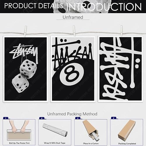 Trendy 8 Ball Black And White Wall Art Minimalist Dice Poster Y2k Urban Pop Canvas Print Set Of 3 Teen Room Dorm Wall Decor For Bedroom Living Room Office 8X12 in Unframed thumbnail 3