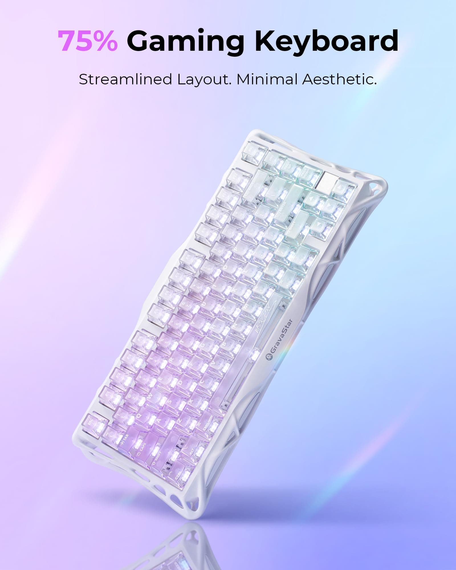 GravaStar Mercury K1 Lite 75% Wireless Gaming Keyboard, Custom Linear Switches, 4000mAh Battery, Bluetooth/2.4G/Wired, RGB Lighting - GS K1 Lite_XTAL_AUROA thumbnail 3