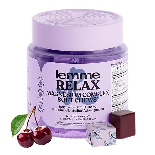 Lemme Relax Soft Chews with Magnesium Glycinate & Citrate, KSM-66 Ashwagandha + L-Theanine to Support Stress Relief, Cortisol Levels, Mood & Healthy Sleep Cycles, BlackBerry Lemonade (30 Chews) - Image 1
