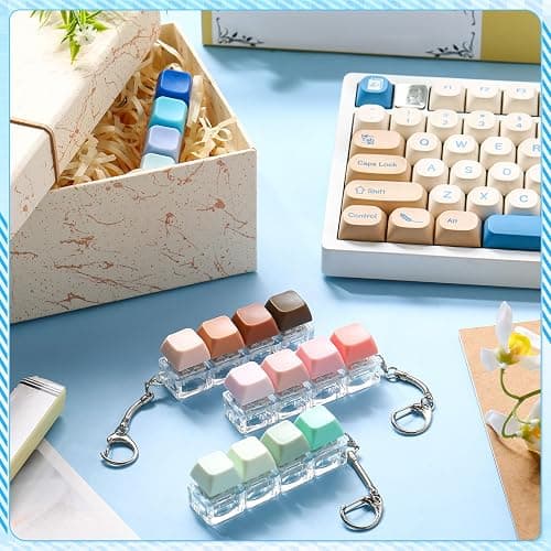 Halloscume 4 Pcs Keyboard Adult Fidget Toy Clicker Toy 4-in-1 Keyboard Fidget Keychain Cube Mechanical Key Button Clicker Stress Relief Gift for Office School Home to Pass The Time(Gradient Colors) thumbnail 2