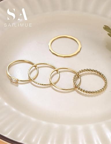 sailimue Gold Stackable Rings for Women Non Tarnish - 14K Gold Plated Waterproof Thin Band Ring Set - 1mm Minimalist Stainless Steel Silver Stacking Dainty Trendy Statement Thumb Rings Size 5-11 thumbnail 6