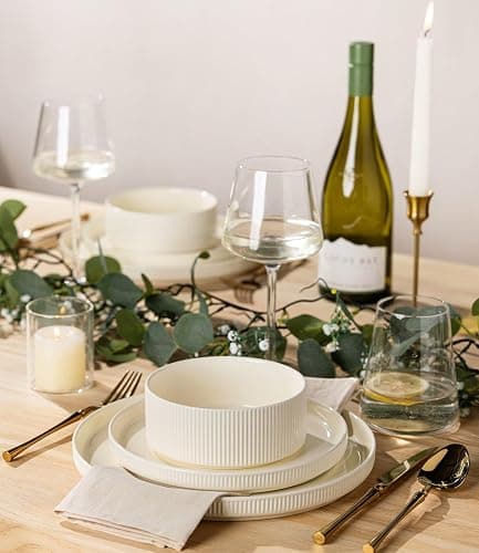 TheTerra Ceramic Dinnerware Sets for 4, 12 Pieces Porcelain Lightweight Plates and Bowls Sets, Scratch Resistant Dish Set, Oven & Microwave & Dishwasher Safe, Beige thumbnail 6