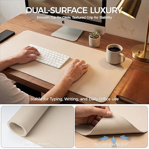PROMATTOO Large Desk Pad Non-Slip Desk Mat Protector for Keyboard Mouse Waterproof Vegan Leather Surface Faux Leather Laptop Mat Smooth Mouse Pad Premium Gift Tube Warm Beige 23.6" x 13.7" thumbnail 7