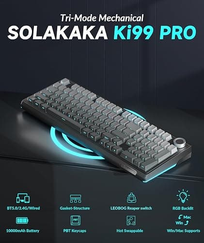 SOLAKAKA KI99 Pro 96% Wireless Mechanical Keyboard, RGB Gaming Keyboard, Hot-Swappable Pre-Lubed Switches, Gasket Structure Creamy Keyboards (Gradient-Black, Non-Silent Version) thumbnail 2