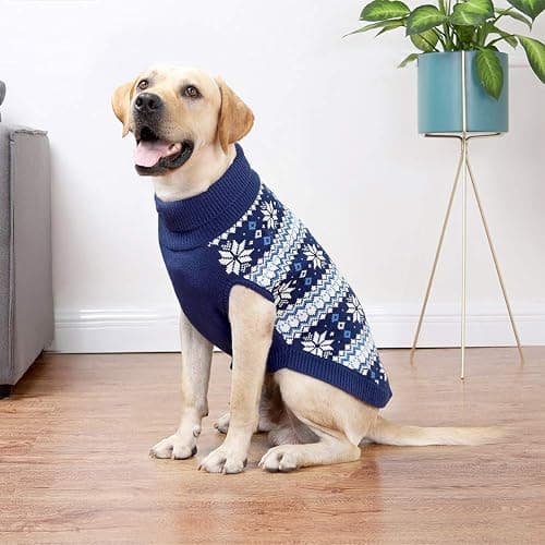 KOOLTAIL Cable Knit Dog Sweater Turtleneck, Cold Weather Pullover Classic Knitwear, Snowflake Pattern Thick Warm Winter Pet Clothes, Dog Christmas Sweater for Small Medium Large Dogs Cats, Navy Blue L thumbnail 5
