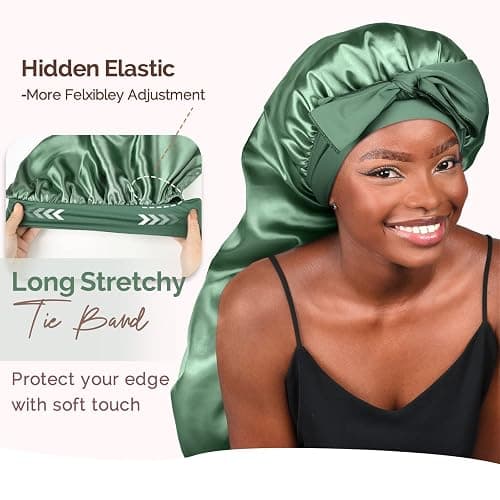 YANIBEST Long Bonnet Satin Bonnet for Sleeping Braid Bonnet with Tie Band Silk Sleep Bonnet for Women Locs thumbnail 3