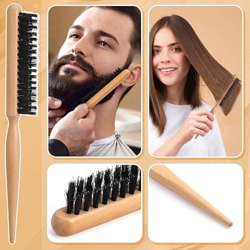 6PCS Boar Bristle Slick Back Hair Brush with Edge Brush Rat Tail Comb, Wide Tooth Comb for Men Women thumbnail 5