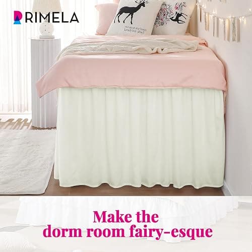 RIMELA Cream Dorm Bed Skirt Twin XL 32 Inch Drop, Easy to Install Extra Long Wrap Around Elastic Dust Ruffle, Bedskirt Silky Fabric Machine Washable (Twin XL 80“L x 39”W & Twin 75“L x 39”W) thumbnail 6
