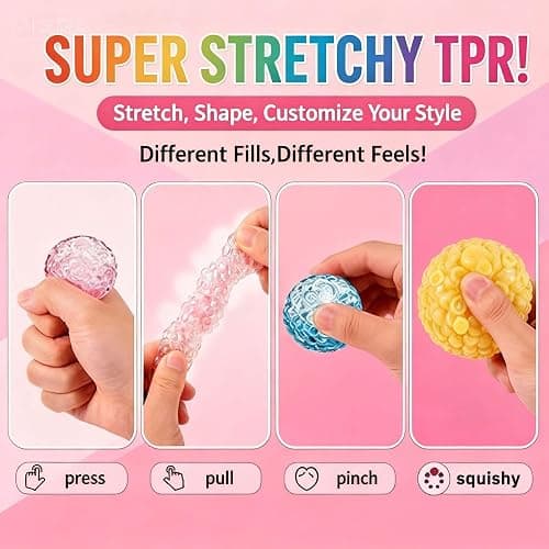 DIY Stress Ball Squishy Making Kit- 16 TPR Skins, 20 Fillers, Stress Ball Empty Bead Squishy Clear kit, Create ASMR Anxiety Relief Toys, Handmade Fidget Squishy Stress Balls, Party Favors for Party thumbnail 6