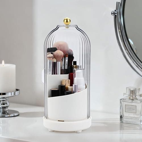 Johehe Toothbrush Organizer with Cover,3 Slots for Bathroom Toothbrush Holders with Lid,Dustproof Design,Rotating Holder,Ideal Makeup Brushes Holder for Bathroom Countertop Organization and Storage thumbnail 8