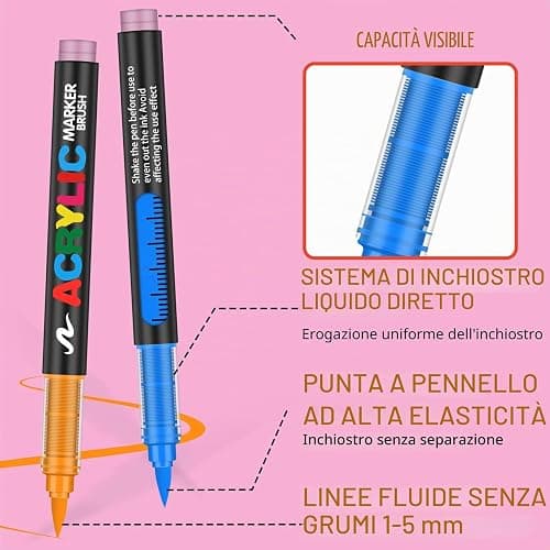 Bonala 72 Pennarelli Acrilici a Punta Pennello – Set di 72 Colori, Impermeabili e ad Asciugatura Rapida, per Sassi, Tessuti, Legno, Vetro, Ceramica, Metallo, Tela e Plastica thumbnail 8