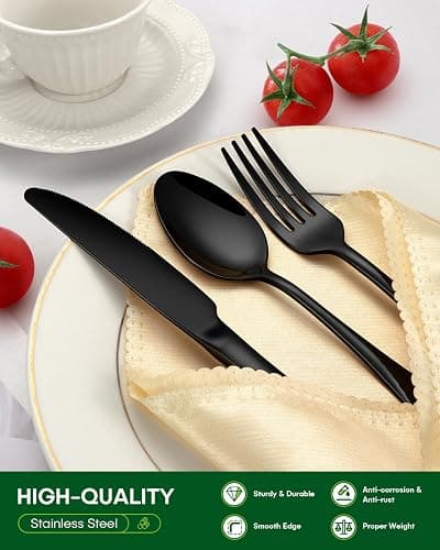 PHILIPALA 20 Piece Black Silverware Set, Stainless Steel Flatware Set for 4 Food Grade Cutlery Utensil Set Include Knife Fork Spoon Mirror Polished Dishwasher Safe thumbnail 4