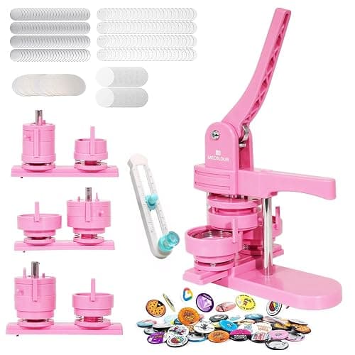 MECOLOUR Button Maker Machine Multiple Sizes 1.26+I1.73+2.28 inch Pin Maker Machine,150pcs Button Badge Making Supplies,Button Press Machine for DIY Personalized Pinback Buttons Children DIY Gift(Pink) - Image 1