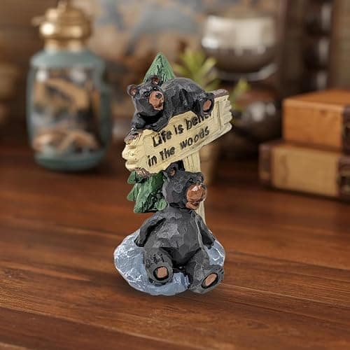 Black Bears with “Life Is Better in the Woods” Sign Figurine – Resin Woodland Wildlife Sculpture with Pine Tree and Rock Base, Rustic Cabin & Lodge Tabletop Decor, Nature-Inspired Gift for Bear Lovers thumbnail 7