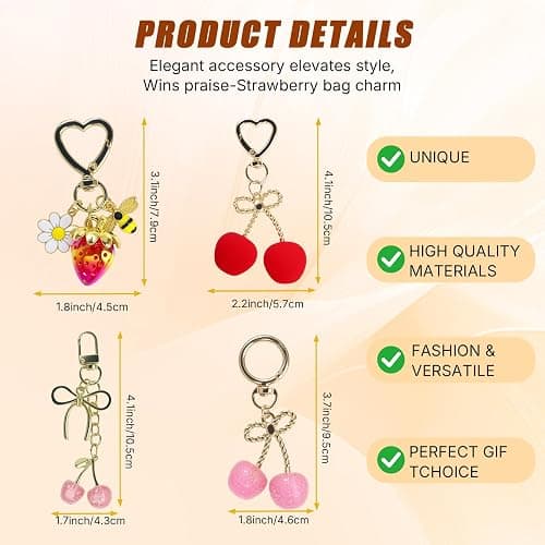 SIGZKK Cute Cherry Strawberry bag charms keychain purse accessories charm for women handbags Kawaii Flower Car Key Chain thumbnail 8