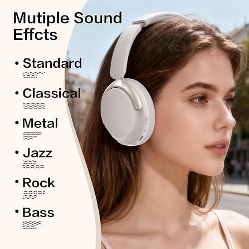 RORSOU B8 Bluetooth Headphones Over Ear, 6 EQ Music Modes and 50H Playtime Deep Bass Wireless Headphones with Mic, Lightweight Folding HiFi Stereo Headset for iPad/Travel/Tablet/PC/Home Grey thumbnail 7