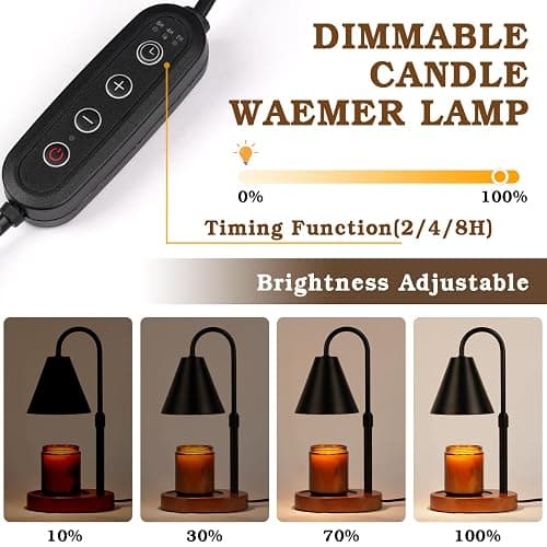 Candle Warmer Lamp With Timer Dimmable, Christmas Birthday Gifts for Women Mom, Modern Candle Lamp, Black Candle Warmer for Jar Scented Candles, Home Decor, Vintage Wax Melt Warmer with 2 Bulbs thumbnail 4