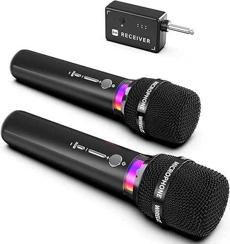 ECHOMUSSY Wireless Microphone, Rechargeable Wireless Dual Microphones with One-to-One Chip Connection and LED Lights, 40H Duration, 200FT Range Receiving, Less Latency Karaoke Microphone for Singing